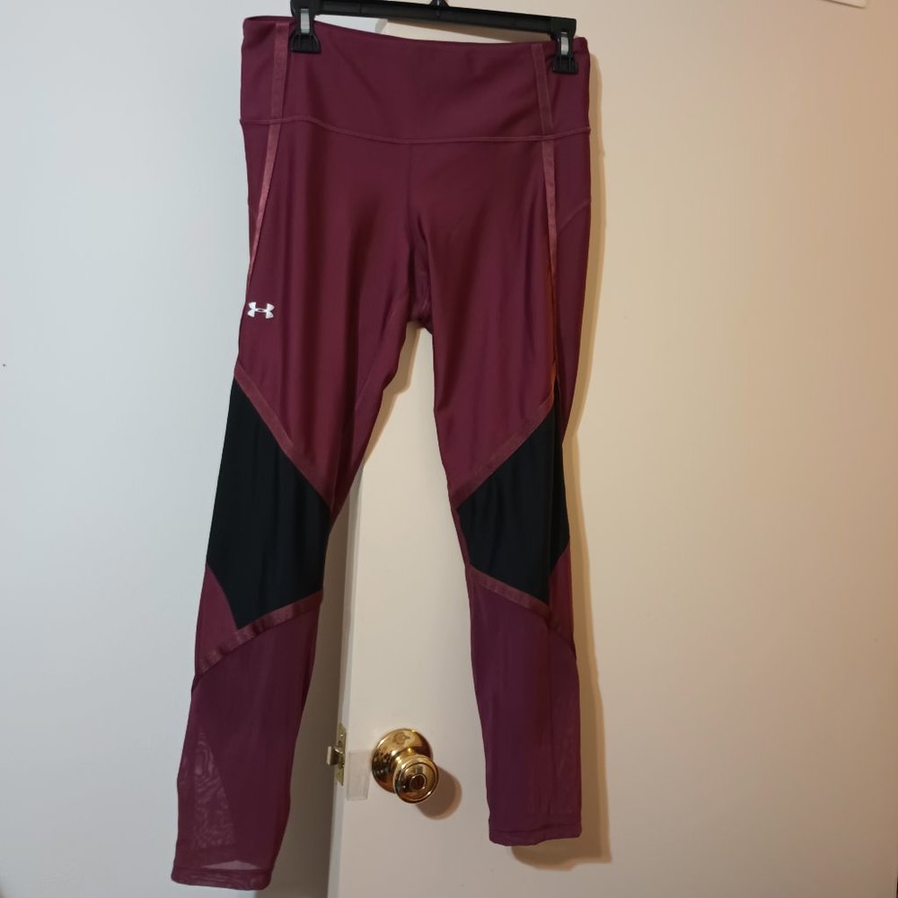 💥🏷️EUC Under Armour HeatGear Compression High Rise Ankle Crop Leggings Sz.Lrg.